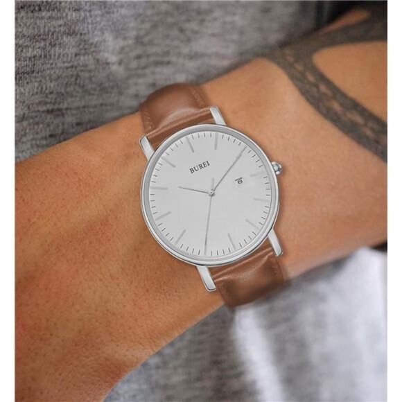 BUREI Men\'s Fashion Minimalist Wrist Watch All Black Waterproof Watches Simple